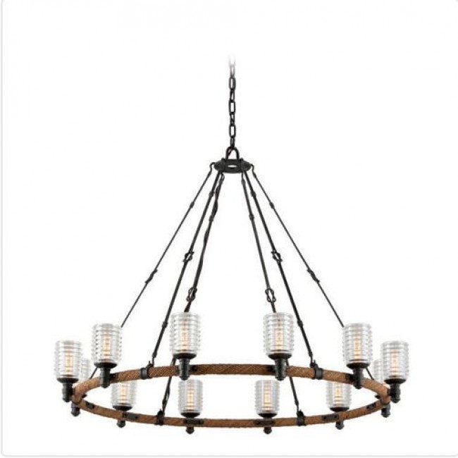 Bronze and Antique Manila Rope 12-Light Chandelier