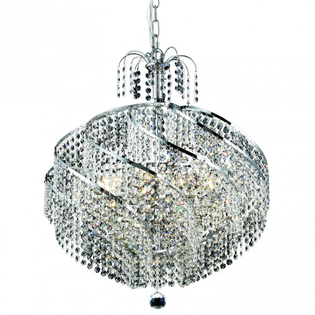 Spiral Chrome Ten-Light 22-Inch Pendant with Royal Cut Clear Crystal
