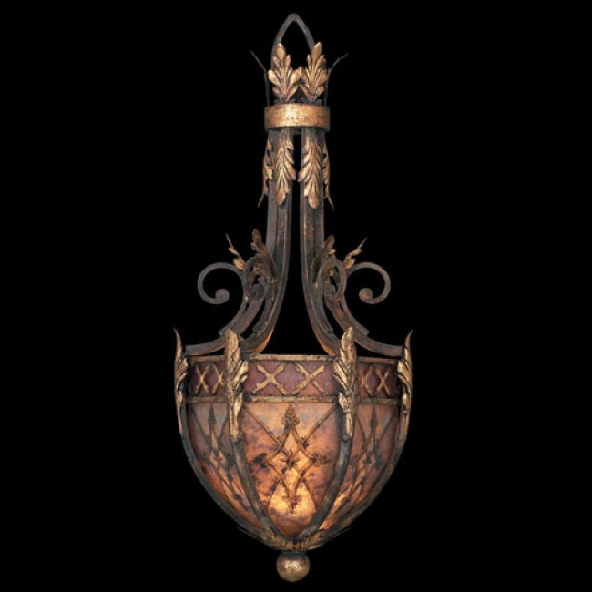 One-Light Pendant with Rich Umber Finish and Gilded Accents with Fleuron and Diamond Designs