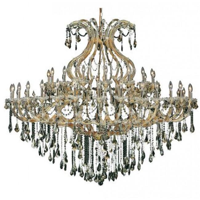 Gold Forty-Nine Light 72-Inch Chandelier with Royal Cut Golden Teak Smoky Crystal