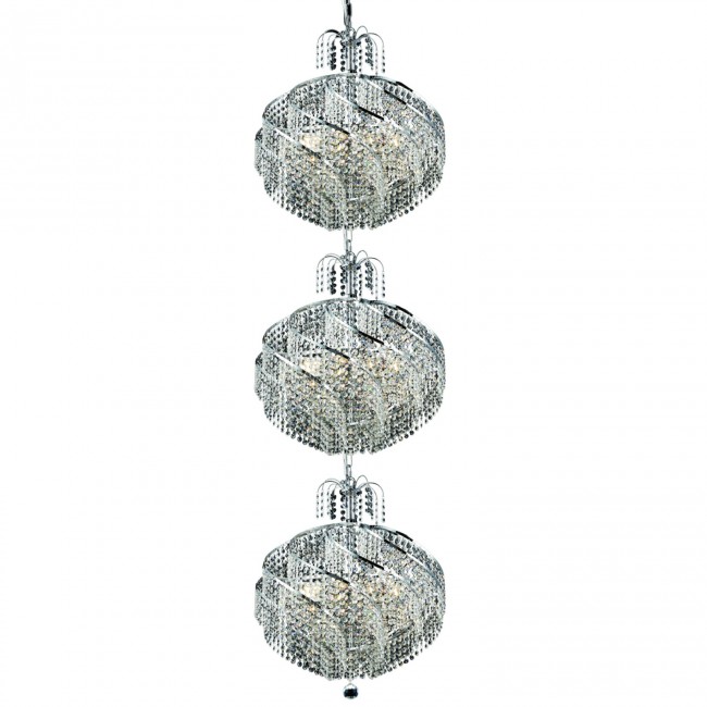 Spiral Chrome Thirty-Light 22-Inch Three-Tier Pendant with Royal Cut Clear Crystal