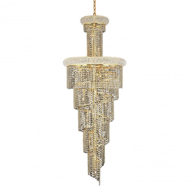  Spiral Gold Twenty-Two Light 22-Inch Chandelier with Royal Cut Clear Crystal