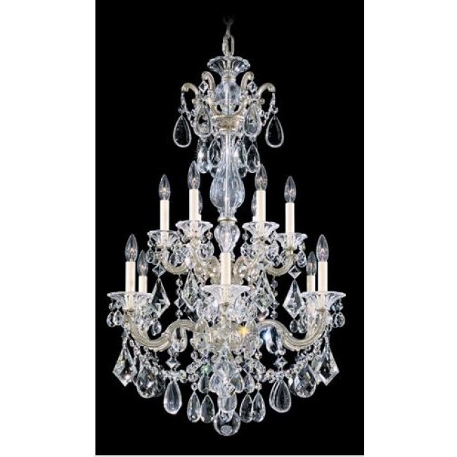 Silver 12-Light Clear Heritage Handcut Crystal Chandelier, 25W x 39H x 25D