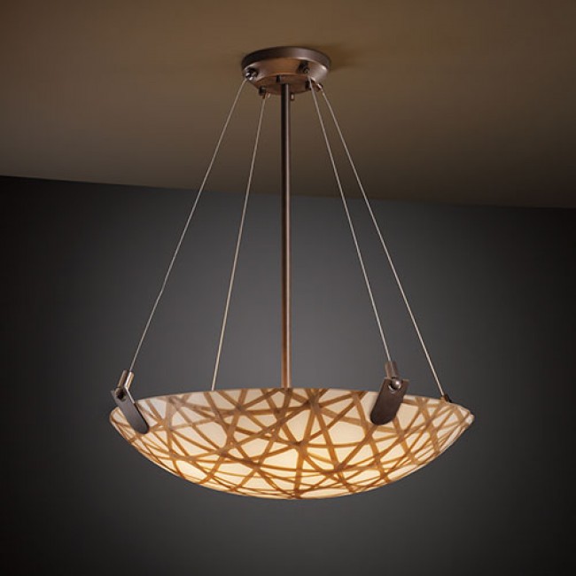 Group 3Form Dark Bronze 27-Inch Wide Fluorescent Six-Light Bowl Pendant with U-Clips and Connection Shade