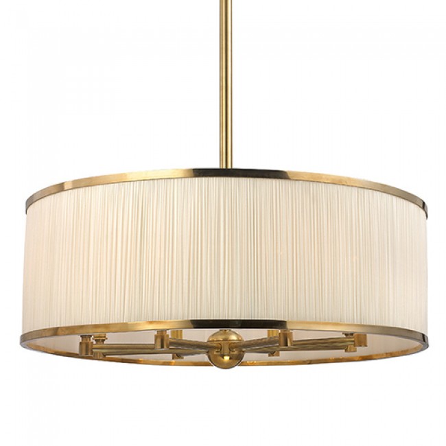 Aged Brass Eight-Light Pendant with Natural Shade