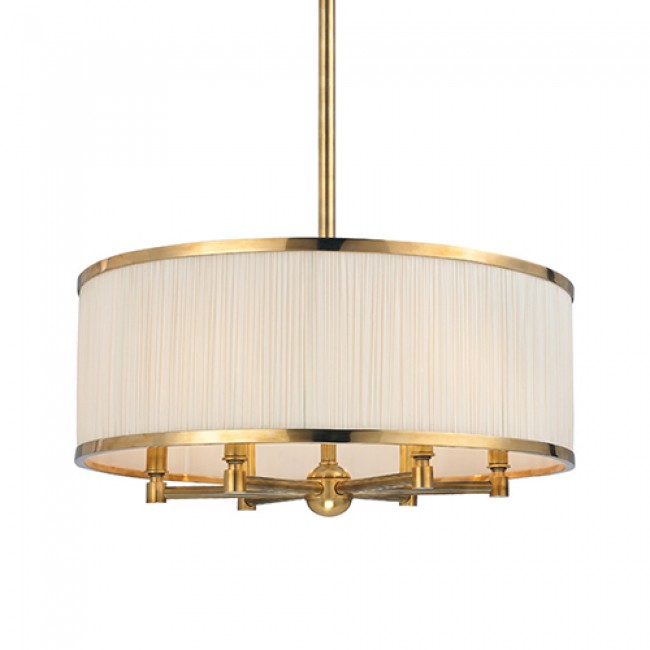 Aged Brass Six-Light Pendant with Natural Shade