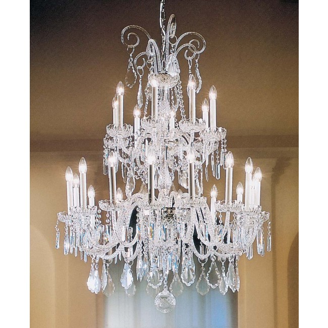 24 Lights Bohemian Crystal chandelier in polished chrome finish