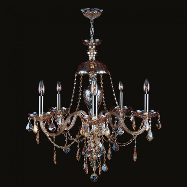 Five-Light Chrome Finish with Amber Crystal Chandelier