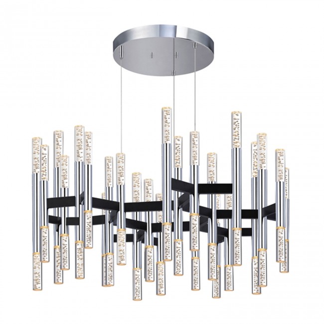 Polished Chrome and Black 48-Light LED Arm Pendant with Champagne Shade