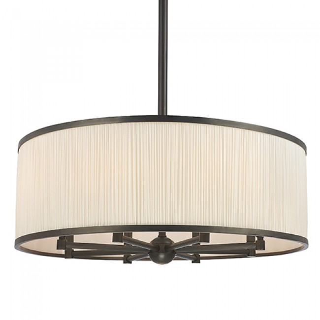 Old Bronze Eight-Light Pendant with Natural Shade