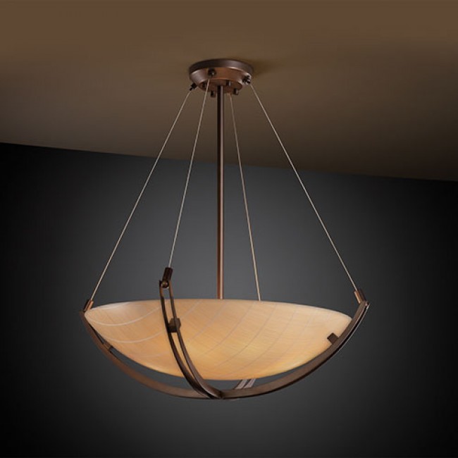 Group 3Form Dark Bronze 28-Inch Wide LED Bowl Pendant with Crossbar and Take Ecoresin Shade