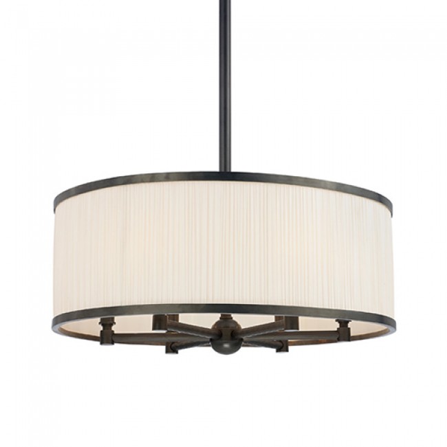 Old Bronze Six-Light Pendant with Natural Shade