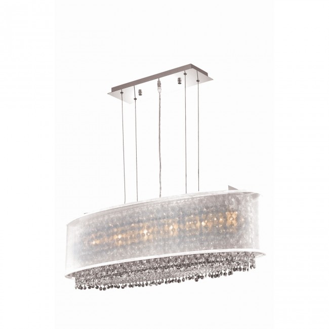 Moda Chrome Five-Light Metal Shade Pendant with Golden Teak and Clear Royal Cut Crystal