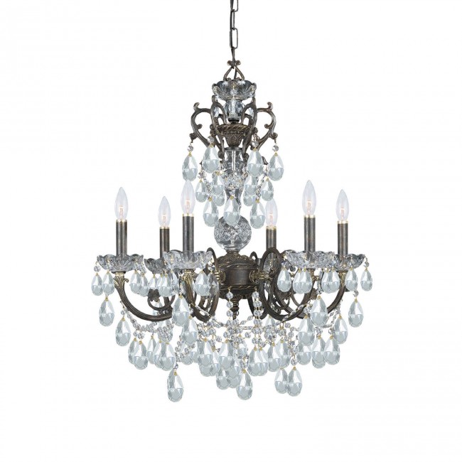 English Bronze Swarovski Strass Crystal Six-Light Chandelier