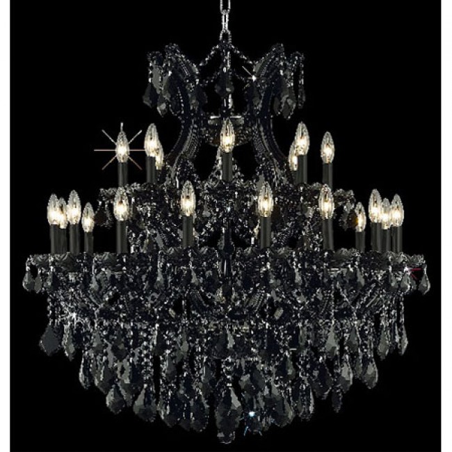  Black Twenty-Four Light Chandelier with Jet/Black Royal Cut Crystals