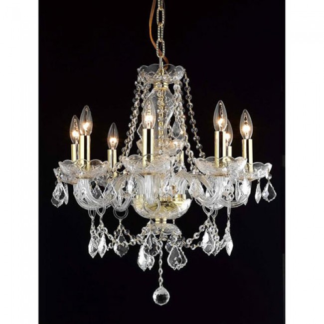 Gold Eight-Light 20-Inch Chandelier with Royal Cut Clear Crystal