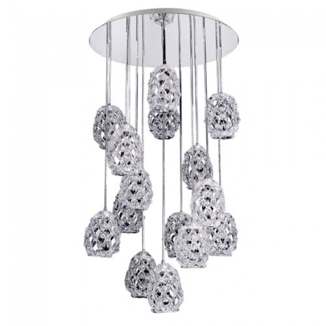 Veronese Chrome 15-Light Convertible Round Pendant with Firenze Mixed Crystal