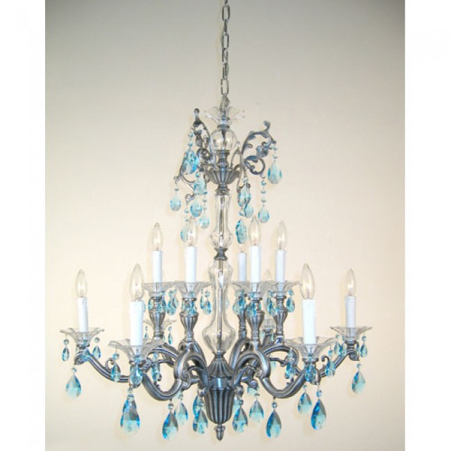 Millenium Silver Twelve-Light Chandelier with Sapphire Crystal Accents