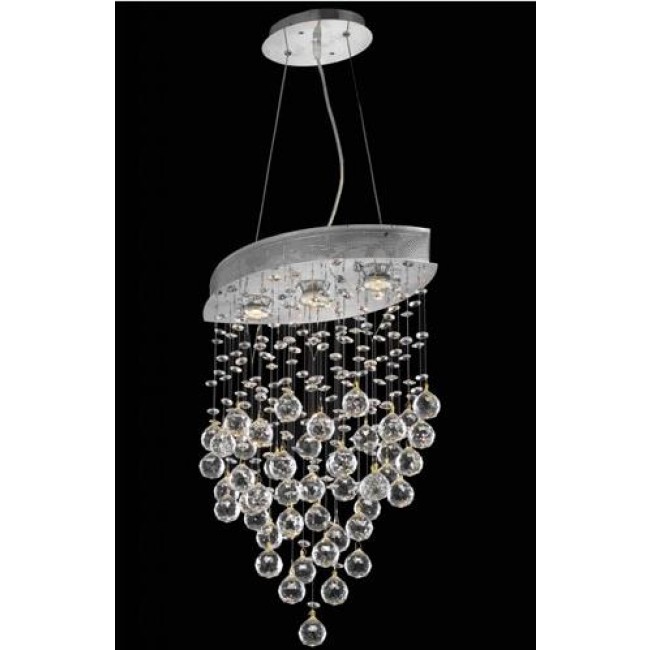 Chrome Three-Light Chandelier with Clear Royal Cut Crystals