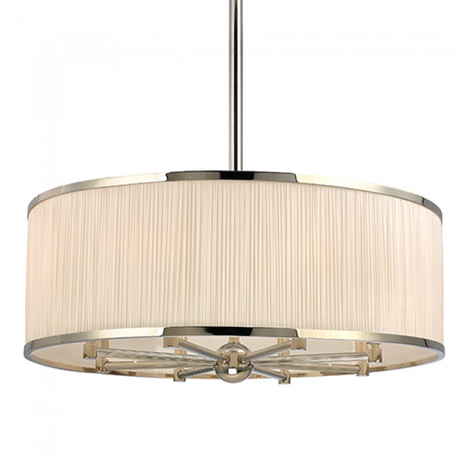 Polished Nickel Eight-Light Pendant with Natural Shade