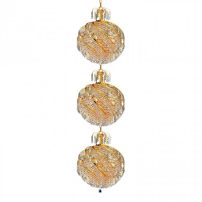 Spiral Gold Thirty-Light 22-Inch Three-Tier Pendant with Royal Cut Clear Crystal