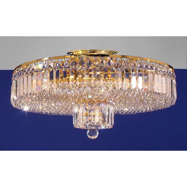8 lights crystal flush mount in gold plated finish