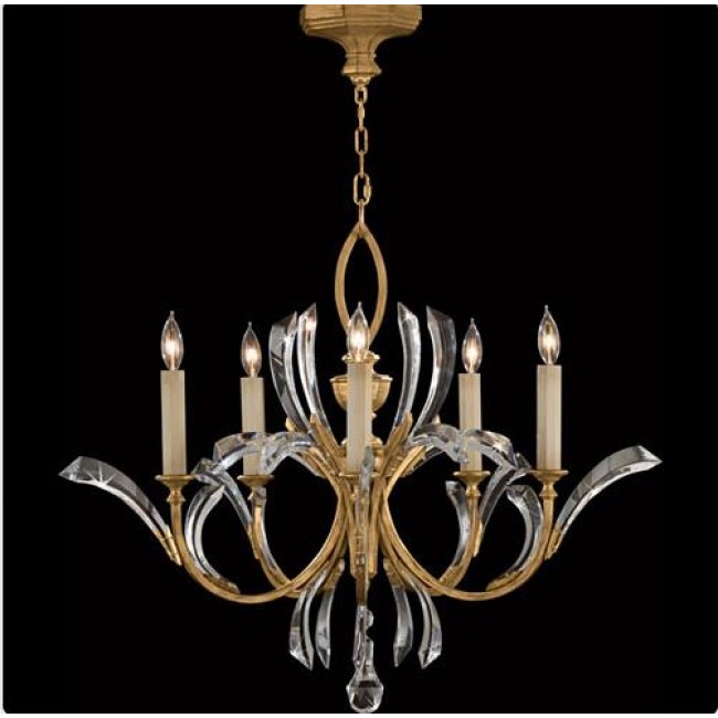Five-Light Chandelier in Muted Gold Leaf Finish