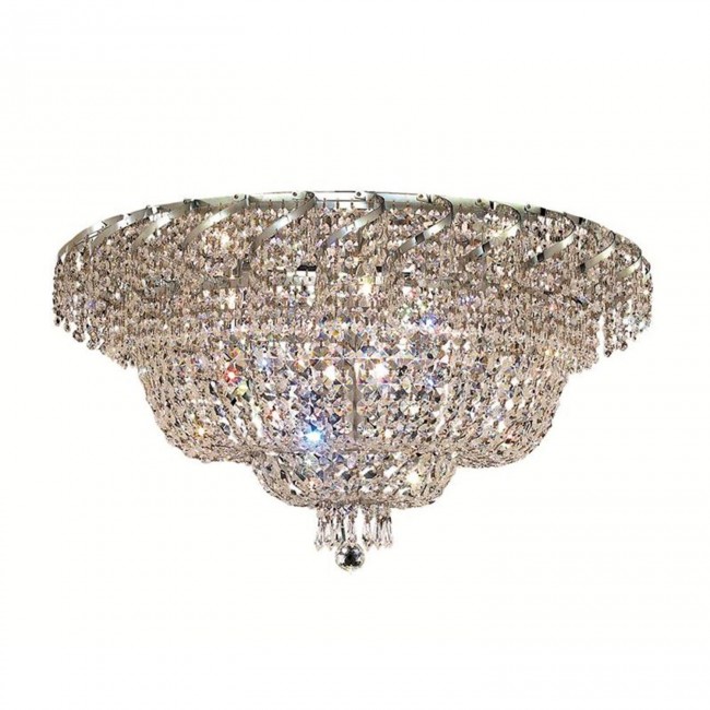 Belenus Chrome Twenty-One Light 30-Inch Flush Mount with Royal Cut Clear Crystal