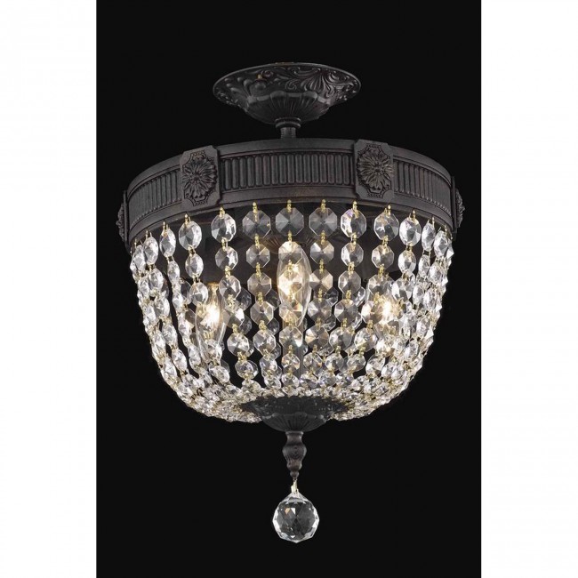 Esperanza Dark Bronze 12-Inch Three-Light Flush Mount with Royal Cut Crystal