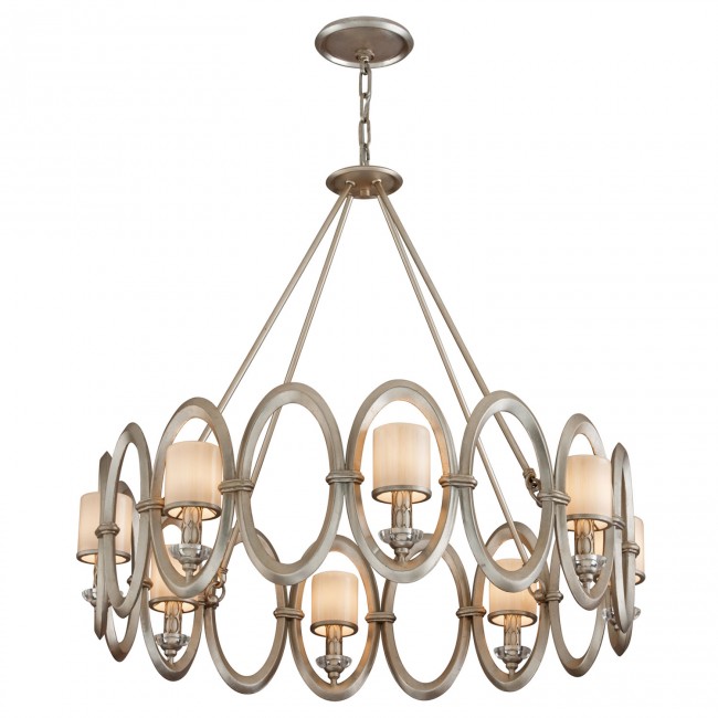 Satin Silver Leaf Eight-Light Chandelier