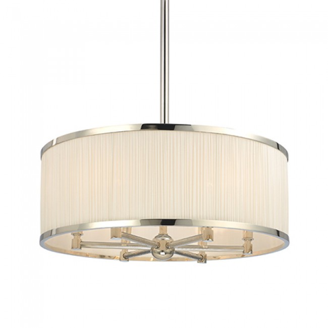 Polished Nickel Six-Light Pendant with Natural Shade
