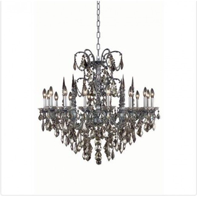 Pewter Sixteen-Light Chandelier with Golden Teak/Smoky Royal Cut Crystals