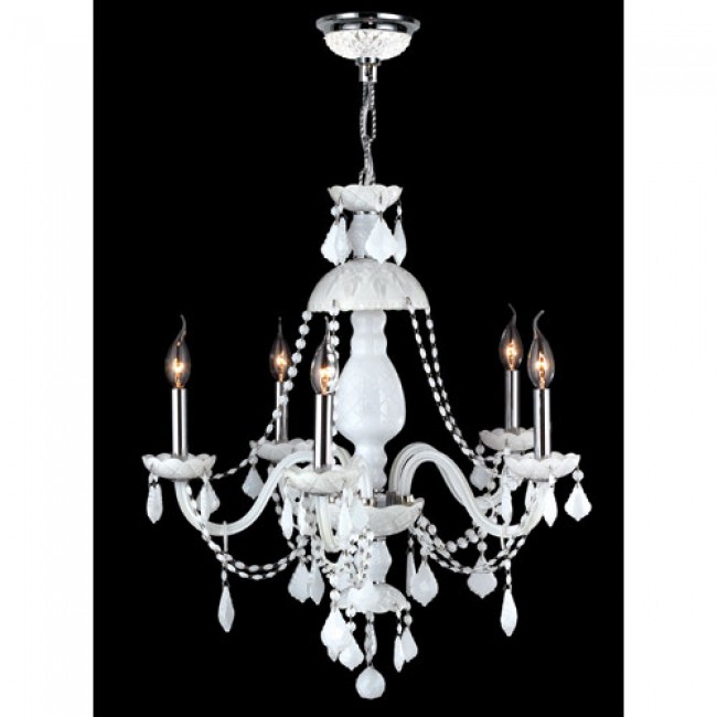 Five-Light Chrome Finish with White Crystal Chandelier