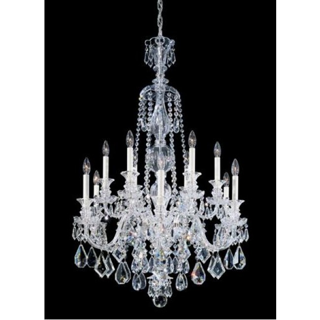 Silver 12-Light Clear Heritage Handcut Crystal Chandelier, 30W x 44H x 30D