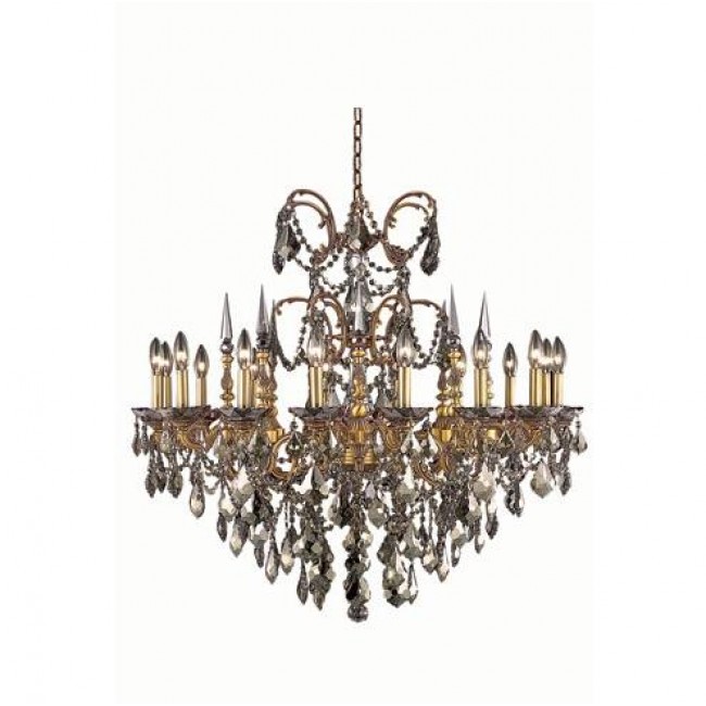 Gold Sixteen-Light Chandelier with Golden Teak/Smoky Royal Cut Crystals