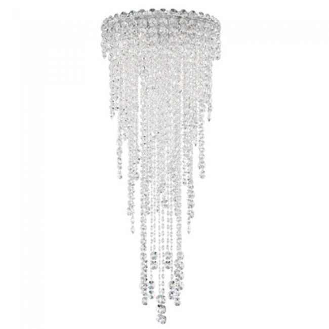 Schonbek Chantant Stainless Steel Four-Light Round Medium Flush Mount with Clear Heritage Crystal