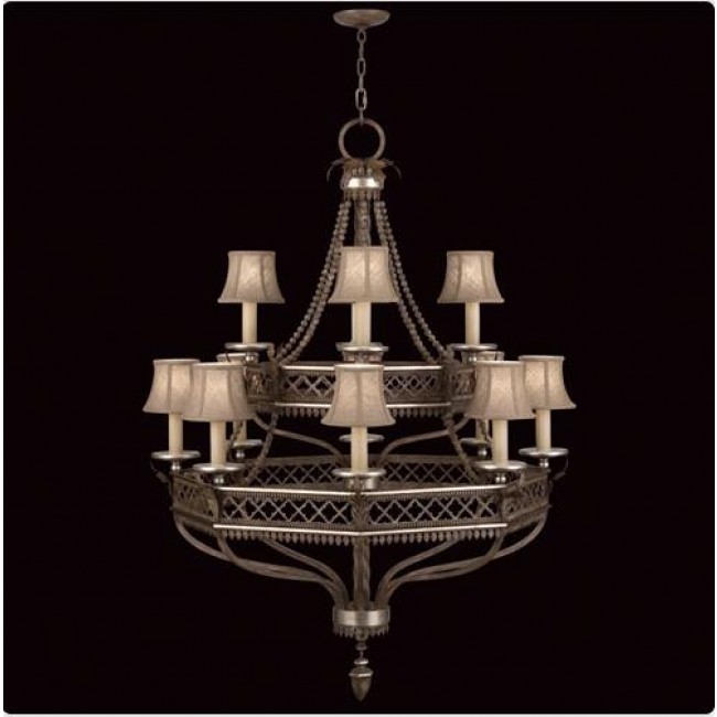 Fine Art Lamps Villa Vista 12-Light Chandelier in Hand Painted Driftwood Finish On Metal with Silver Leafed Accents