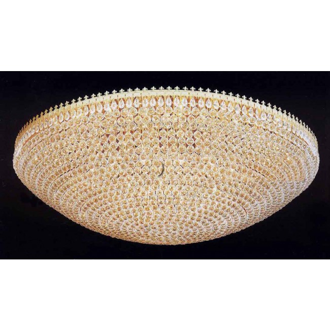 24 K gold plated crystal flush mount. Dressed with 25% full lead crystal balls