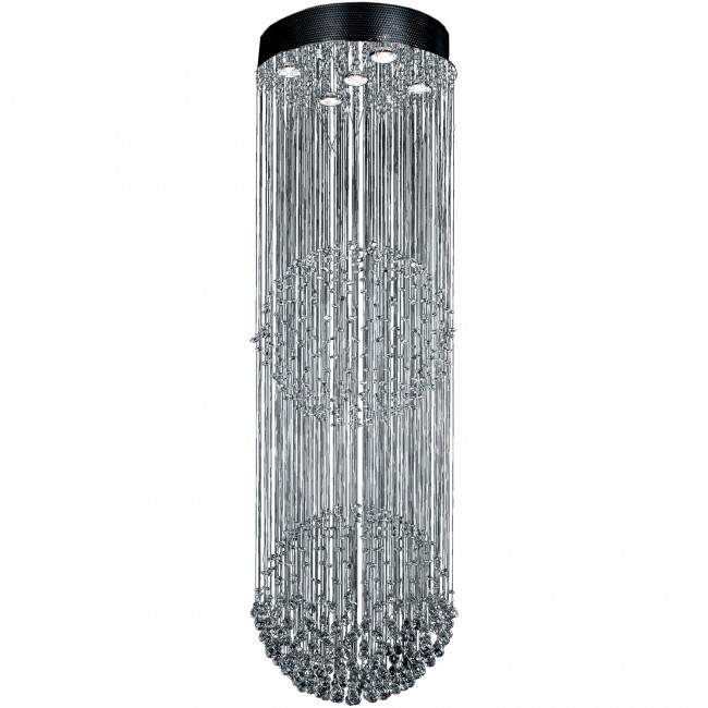 Polished Chrome Five-Light Crystal Pendant with Crystal Glass