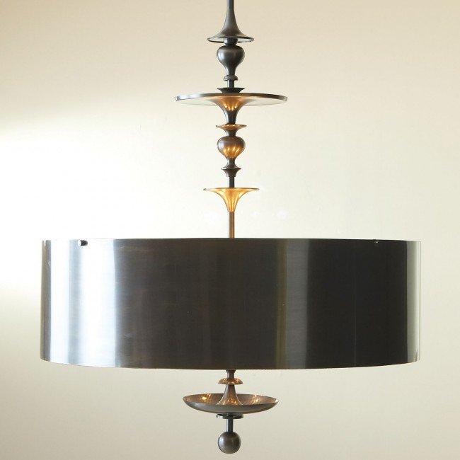 Bronze Six-Light Turned Chandelier