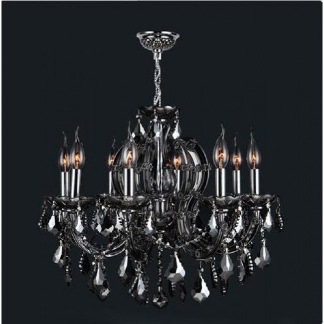 Eight-Light Chrome Finish with Smoke Crystal Chandelier