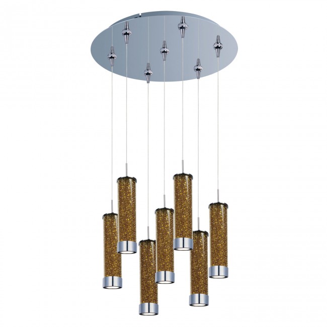 Polished Chrome Seven-Light LED 17-Inch RapidJack Pendant with Amber Crystal Glass