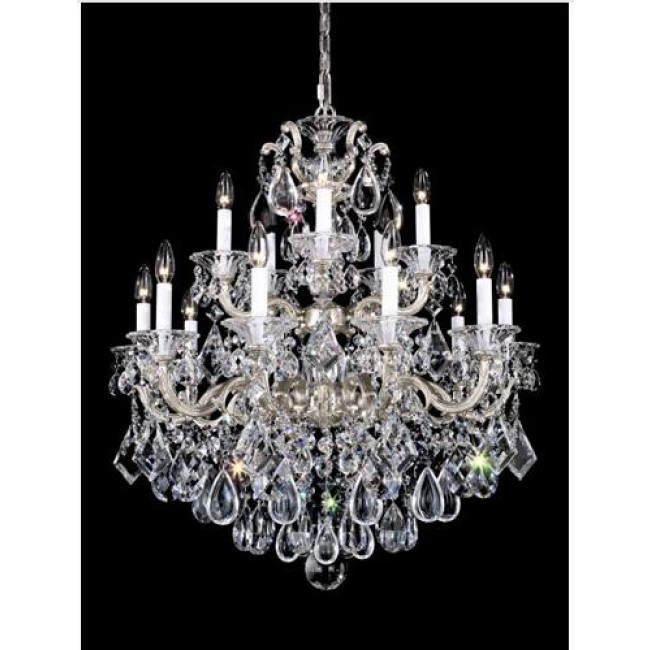 Silver 15-Light Clear Heritage Handcut Crystal Chandelier, 28W x 32H x 28D