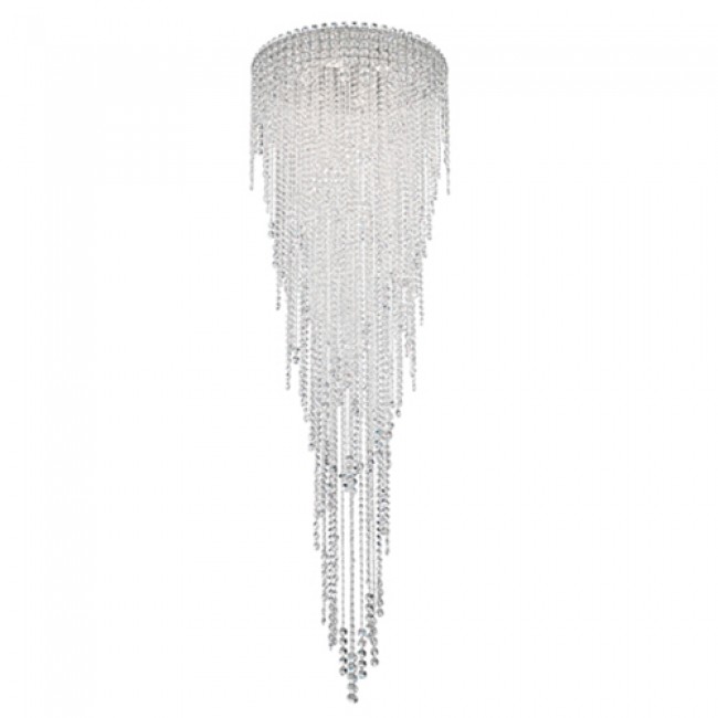 Schonbek Chantant Stainless Steel Six-Light Round Long Flush Mount with Clear Heritage Crystal