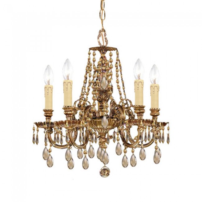Golden Teak Crystal Five-Light Chandelier
