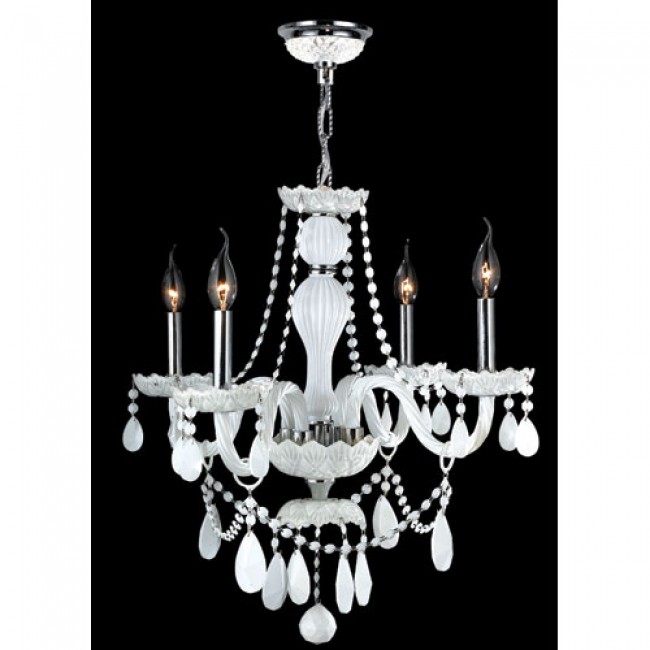 Four-Light Chrome Finish with White Crystal Chandelier