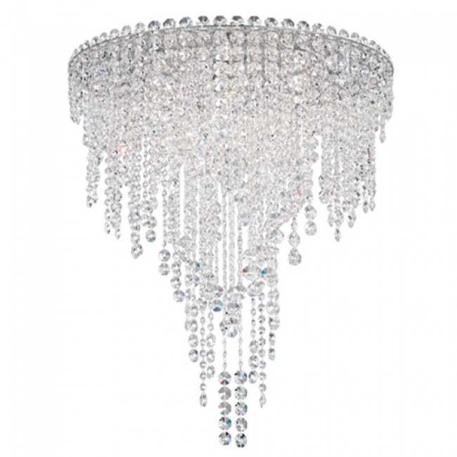 Schonbek Chantant Stainless Steel Six-Light Round Medium Flush Mount with Clear Heritage Crystal