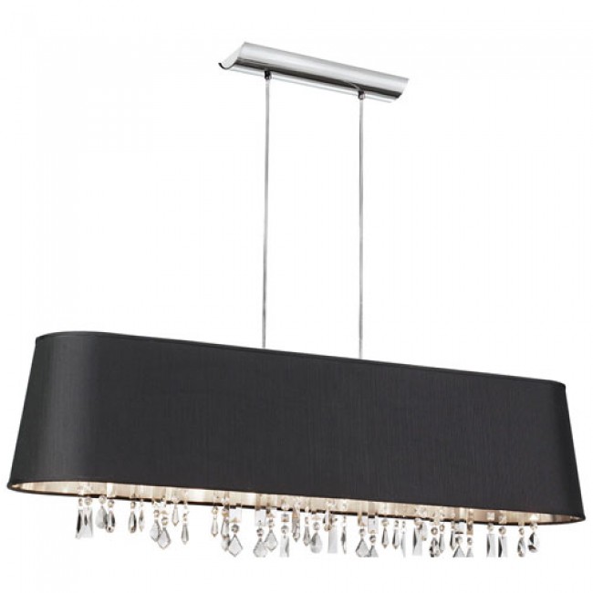 Five-Light Polished Chrome and Crystal Pendant w/ Black and Silver Shade and 17 Strands of Crystal