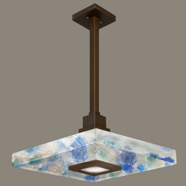 Crystal Bakehouse One-Light Pendant in Bronze Finish with Handcrafted, Polished Block of Cobalt and Aqua Crystal Shards