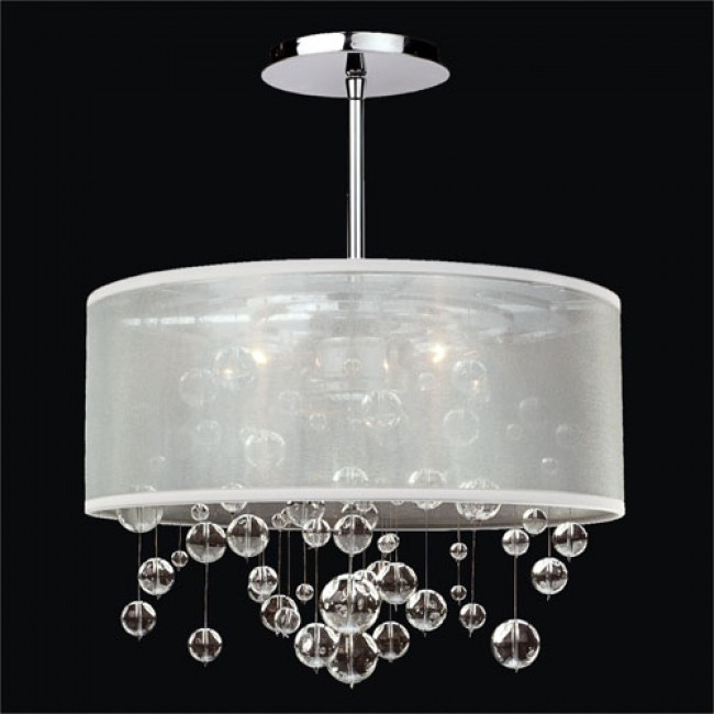 Silhouette Crystal Three Light Pendant with Double Lined Sheer Shade